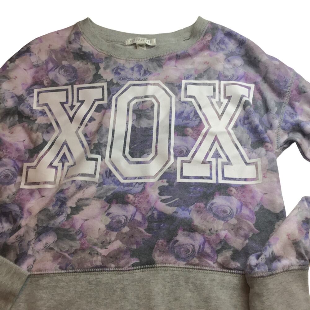 Aeropostale XOX Sweatshirt Cropped Floral Crew Neck Women's XS Split Side Seam